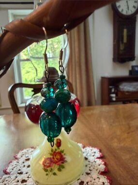 Handmade Teal Glass Bead Dangle Earrings - Women Jewelry